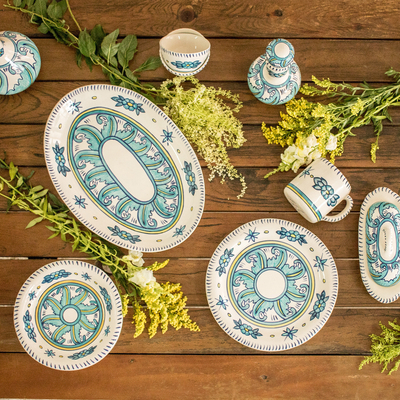 Ceramic plates, 'Quehueche' (pair) - Handcrafted Turquoise Ceramic 9.5 Inch Plates (Pair)