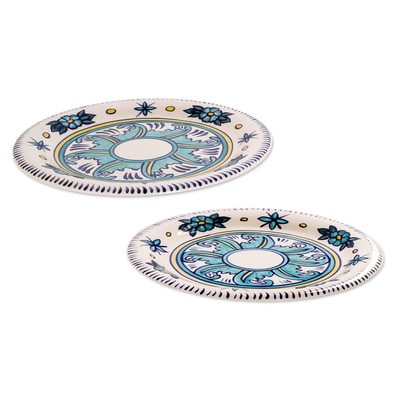 Handcrafted Turquoise Ceramic 9.5 Inch Plates (Pair) - Bermuda | NOVICA