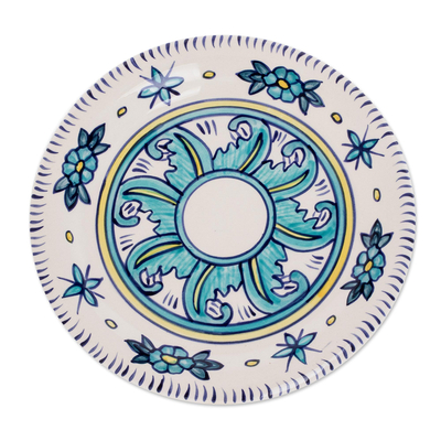 Keramikteller, 'Bermuda' (Paar) - Handgefertigte 9,5-Zoll-Teller aus türkisfarbener Keramik (Paar)