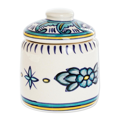 Jarra de cerámica - Tarro y tapa hechos a mano artesanalmente en cerámica turquesa
