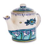 Ceramic coffee pot, 'Bermuda' - Turquoise and White Ceramic Artisan Crafted Coffee Pot