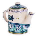 Ceramic coffee pot, 'Bermuda' - Turquoise and White Ceramic Artisan Crafted Coffee Pot