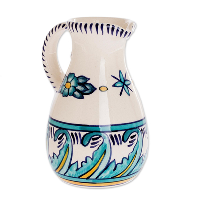Artisan Crafted Turquoise Ceramic 21-Ounce Pitcher