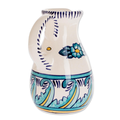 Ceramic pitcher, 'Bermuda' - Artisan Crafted Turquoise Ceramic 21-Ounce Pitcher