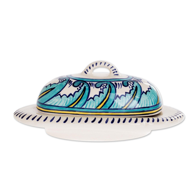 Ceramic butter dish, 'Quehueche' - Covered Ceramic Butter Dish Crafted of Ceramic