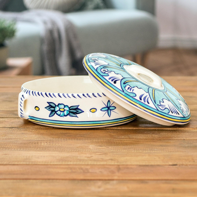 Ceramic oval covered casserole, 'Bermuda' - Ceramic Oven-Safe Oval Covered Casserole Dish