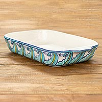 Ceramic baking dish, 'Bermuda' (13x7) - Rectangular 13 Inch Handcrafted Ceramic Baking Dish