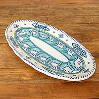 Keramik-Servierplatte, „Bermuda“ – florale Keramik-Servierplatte, hergestellt in Guatemala
