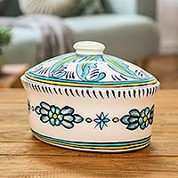 Ceramic oval covered casserole, 'Quehueche' - Ceramic Handcrafted Oven-Safe Oval Casserole Dish and Lid