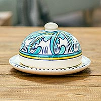 Ceramic cheese plate, 'Bermuda' - Covered Ceramic Cheese Plate Crafted of Ceramic
