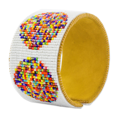 Beaded leather cuff bracelet, 'Fiesta in Santiago' - Handcrafted Leather Cuff Bracelet with Colorful Beads