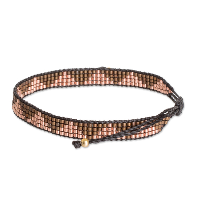 Beaded wristband bracelet, 'Rejoice in the Earth' - Brown and Black Beaded Wristband Bracelet from Guatemala