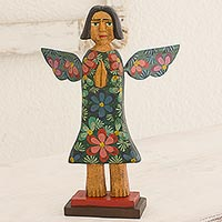 Wood sculpture, 'Angel of Harmony' - Artisan Crafted Antique-Style Angel Sculpture in Pinewood