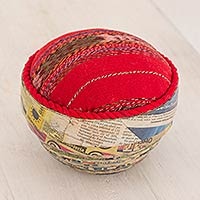 Recycled paper and cotton decorative bowl, 'Santiago Skirt' - Cotton and Recycled Paper Decorative Bowl from Guatemala
