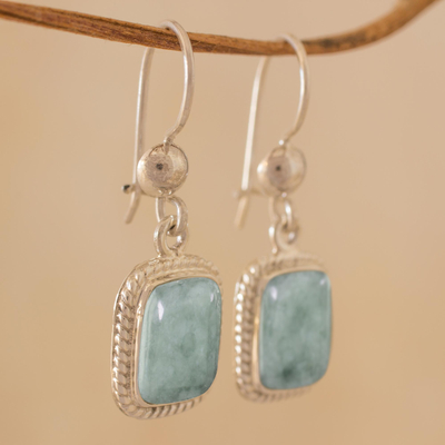 Jade dangle earrings, 'Life Divine' - Guatemalan Green Jade Artisan Crafted Earrings