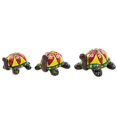 Ceramic sculptures, 'Flower Turtles' (set of 3) - Ceramic Sculptures of Turtles (Set of 3) from Guatemala