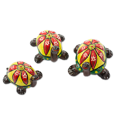 Ceramic sculptures, 'Flower Turtles' (set of 3) - Ceramic Sculptures of Turtles (Set of 3) from Guatemala