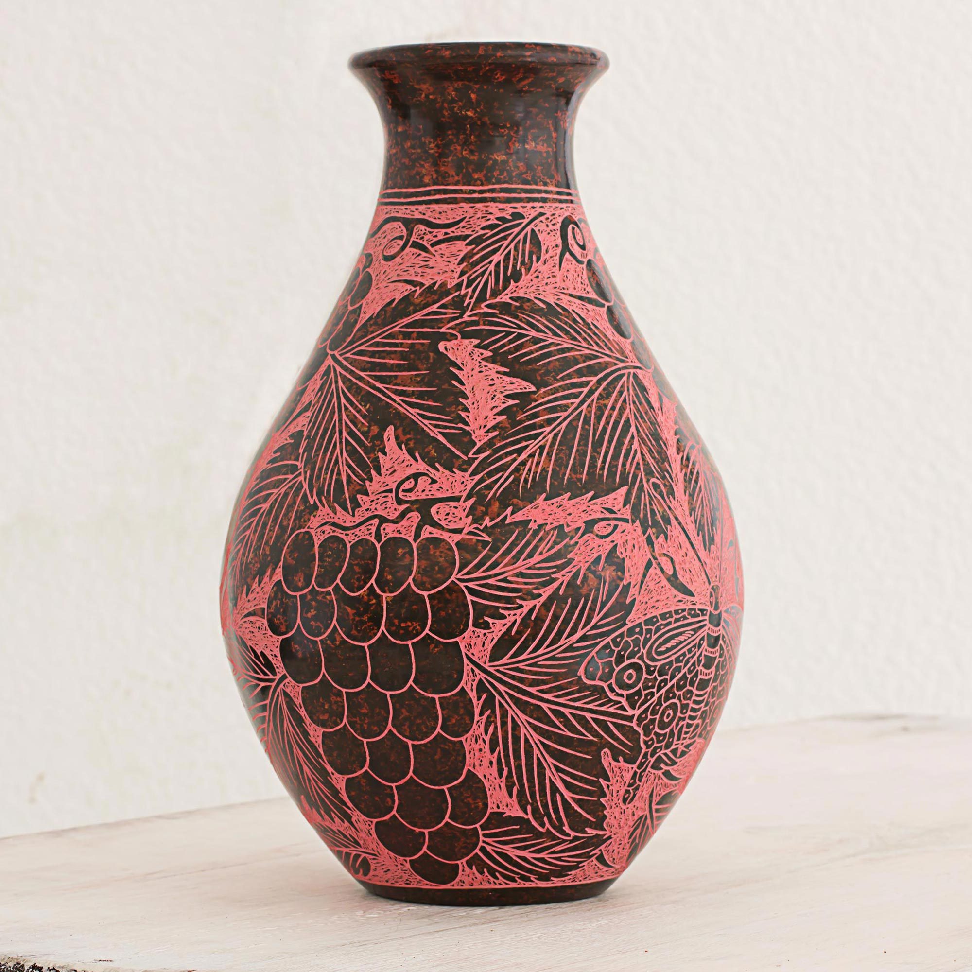 Hand Made Decorative Vase With Butterfly Motifs Natural