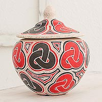 Ceramic decorative jar, 'The Edge of Infinity' - Hand Made Ceramic Jar with Lid Infinity Motif Nicaragua