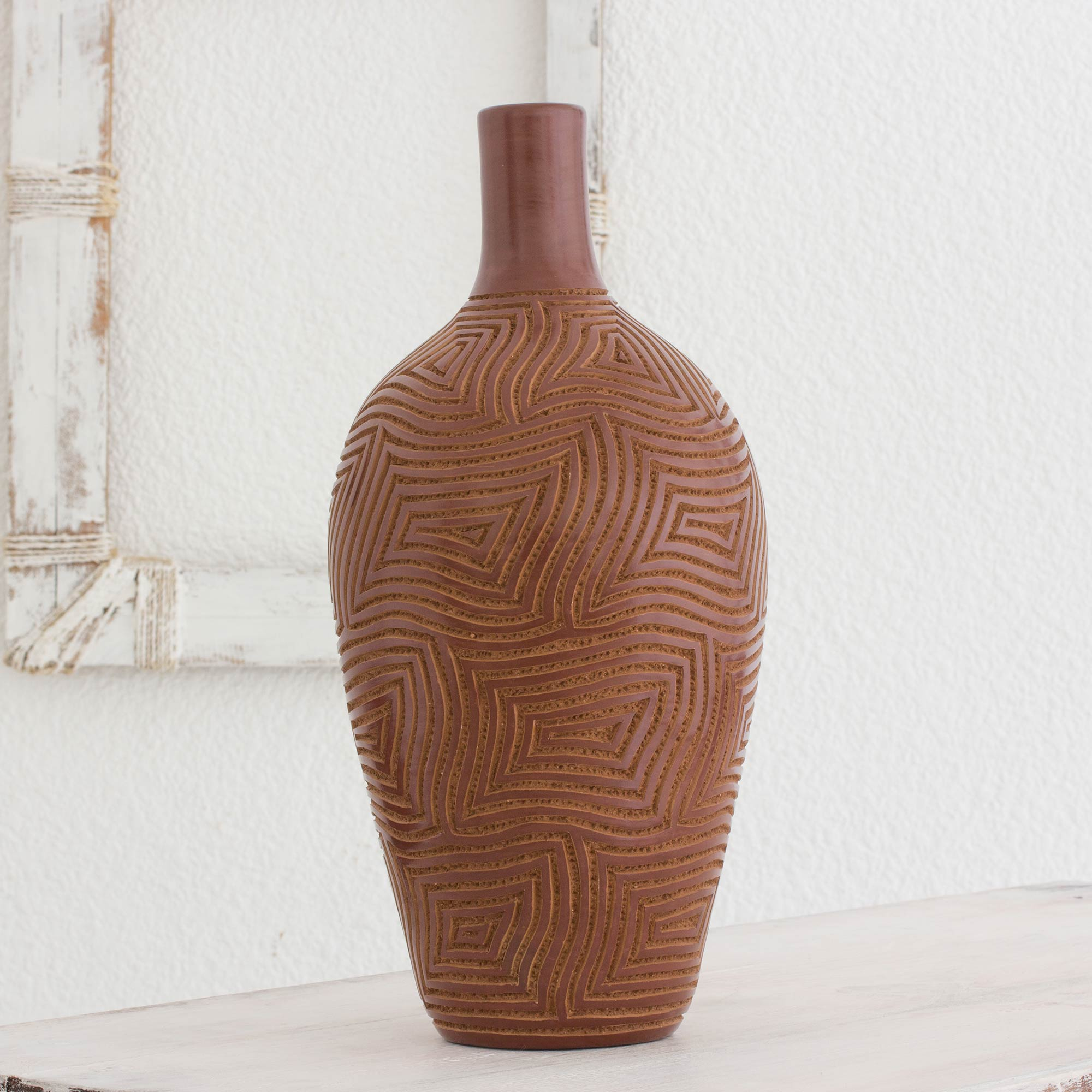 Terracotta Handcrafted Brown Ceramic Vase From Nicaragua