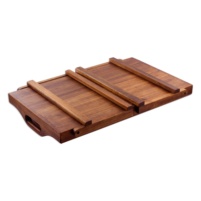 Klappbares Betttablett aus Holz - Klappbares Betttablett aus guatemaltekischem Holz mit handgewebtem Einsatz