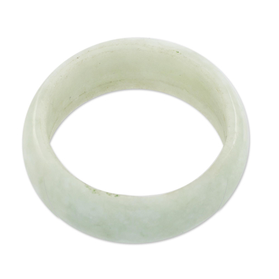 Jade band ring, 'Pale Green Halo' (8 mm) - 8 mm Wide Artisan Crafted Band Ring of Guatemalan Jade