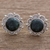 Jade button earrings, 'Dark Forest Princess' - Sterling Silver Floral Button Earrings with Dark Green Jade (image 2) thumbail