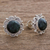 Jade button earrings, 'Dark Forest Princess' - Sterling Silver Floral Button Earrings with Dark Green Jade (image 2b) thumbail