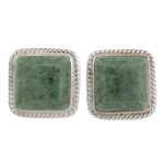 Jade button earrings, 'Maya Wisdom' - Artisan Crafted Jade and Sterling Silver Button Earrings
