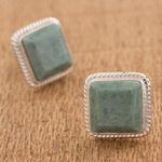 Jade button earrings, 'Maya Wisdom' - Artisan Crafted Jade and Sterling Silver Button Earrings
