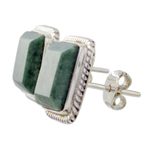 Jade button earrings, 'Maya Wisdom' - Artisan Crafted Jade and Sterling Silver Button Earrings