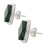 Jade button earrings, 'Rainforest Shadows' - Sterling Silver Green Jade Button Earrings