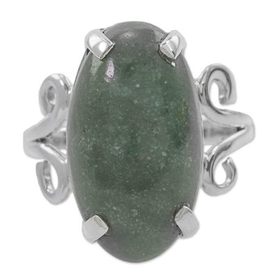 Jade cocktail ring, 'Light Green Royalty' - Pre-Hispanic Style 925 Silver Ring with Guatemalan Jade
