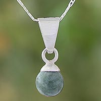 Jade pendant necklace, 'Mayan Moon in Light Green' - Light Green Jade Silver Pendant Necklace from Guatemala