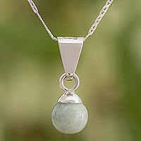 Pale Green Jade Silver Pendant Necklace from Guatemala,'Mayan Moon'