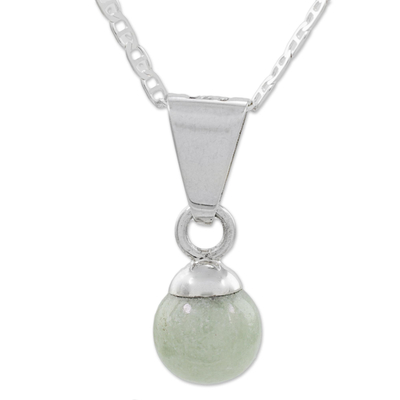 Jade pendant necklace, 'Mayan Moon' - Pale Green Jade Silver Pendant Necklace from Guatemala