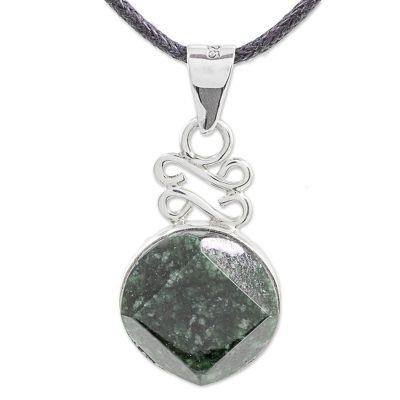 Jade pendant necklace, 'Circle of Truth in Dark Green' - Dark Green Jade Pendant Necklace from Guatemala