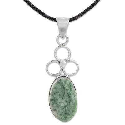 Jade pendant necklace, 'Circles of Love' - Jade Oval Pendant Necklace Handmade in Guatemala