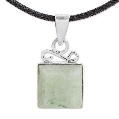 Jade pendant necklace, 'Gentle Waves' - Jade Oval Pendant Necklace Handmade in Guatemala