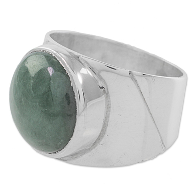Jade dome ring, 'Living Energy' - Jade and Sterling Silver Dome Ring from Guatemala