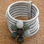 Jade cocktail ring, 'My Daily Blessings' - Green and Black Jade Gem Ring in 925 Silver