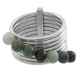 Jade cocktail ring, 'My Daily Blessings' - Green and Black Jade Gem Ring in 925 Silver