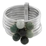Jade cocktail ring, 'My Daily Blessings' - Green and Black Jade Gem Ring in 925 Silver