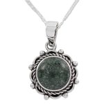 Jade pendant necklace, 'Green Antigua Sun' - Guatemalan Green Jade and Sterling Silver Pendant Necklace