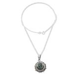 Jade pendant necklace, 'Green Antigua Sun' - Guatemalan Green Jade and Sterling Silver Pendant Necklace