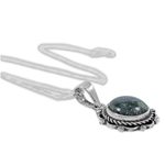 Jade pendant necklace, 'Green Antigua Sun' - Guatemalan Green Jade and Sterling Silver Pendant Necklace