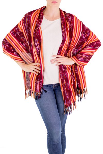 Cotton shawl, 'Traditional Stripes' - 100% Cotton Shawl with Multicolor Stripe Pattern and Fringes