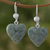 Jade dangle earrings, 'Mayan Heart in Green' - Green Heart Shaped Jade Silver Dangle Earrings Guatemala (image 2) thumbail
