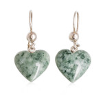 Jade dangle earrings, 'Mayan Heart in Green' - Green Heart Shaped Jade Silver Dangle Earrings Guatemala