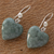 Jade dangle earrings, 'Mayan Heart in Green' - Green Heart Shaped Jade Silver Dangle Earrings Guatemala (image 2b) thumbail